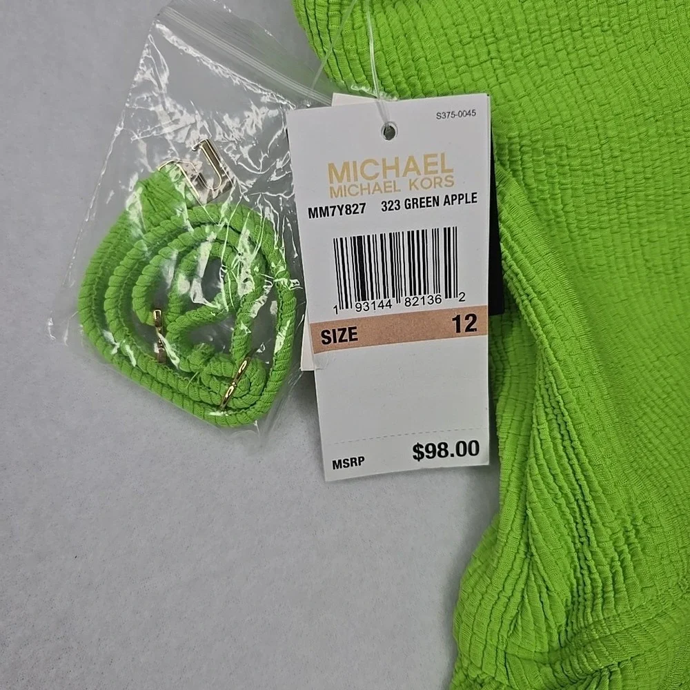 Michael Kors Size 12 One-Shoulder‎ Side-Cutout Swimsuit Green One Piece New